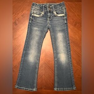 Girls Bootcut Jeans Medium Wash Fleur De Lis Size 5 Adj Waist